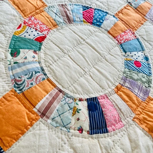 Vintage Handmade WEDDING RING PATTERN Artisan Patchwork Quilt- STUNNING - Picture 7 of 13